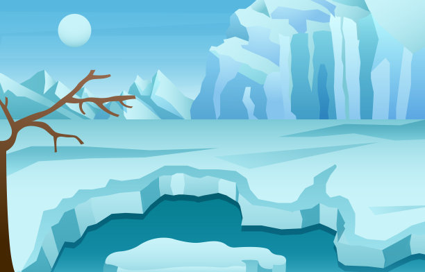 冬季湖面下雪插画卡通背景素材