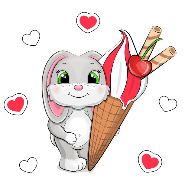 卡通,冰淇淋,小兔子