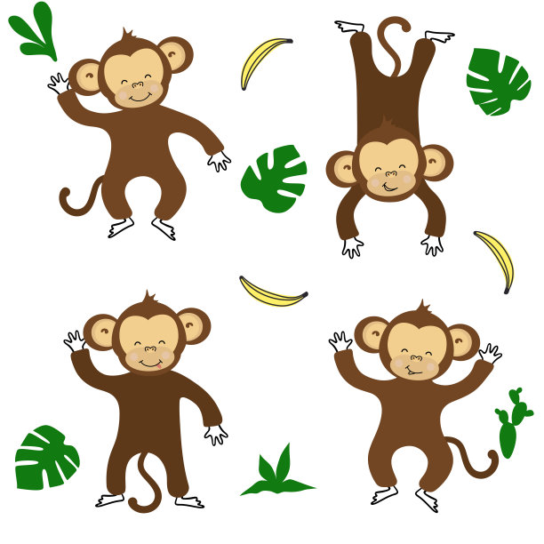 可爱卡通小猴子矢量素材插画
