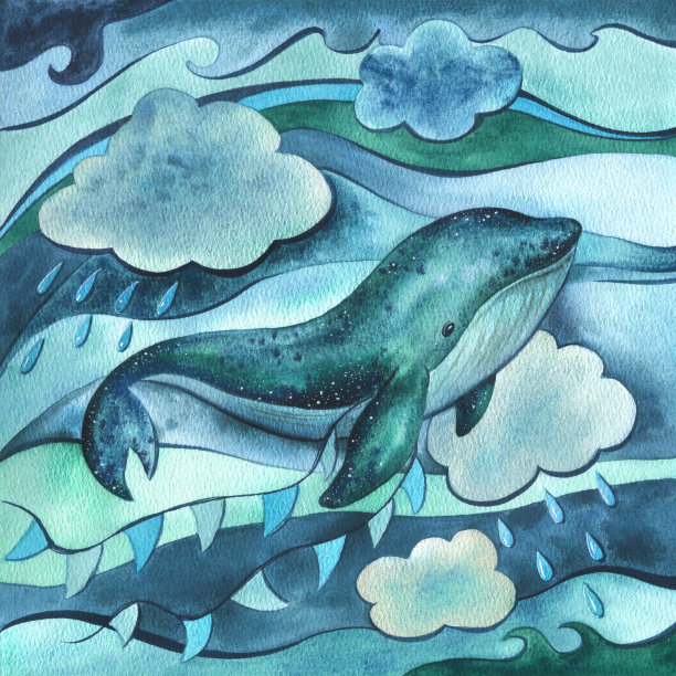 鲸鱼天空梦幻蓝色海报素材