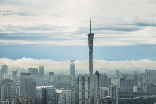 航拍中国广州地标建筑广州塔