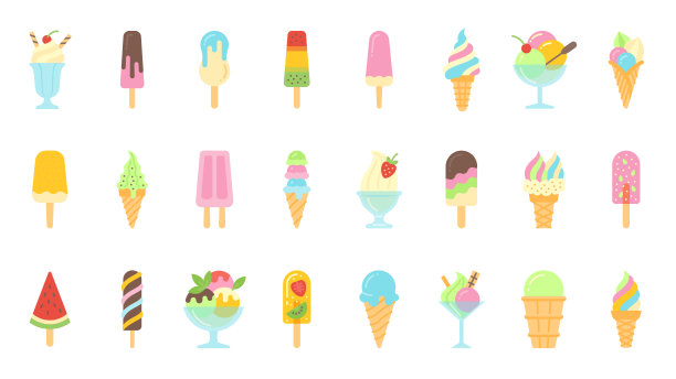 草莓冰淇淋球卡通插画