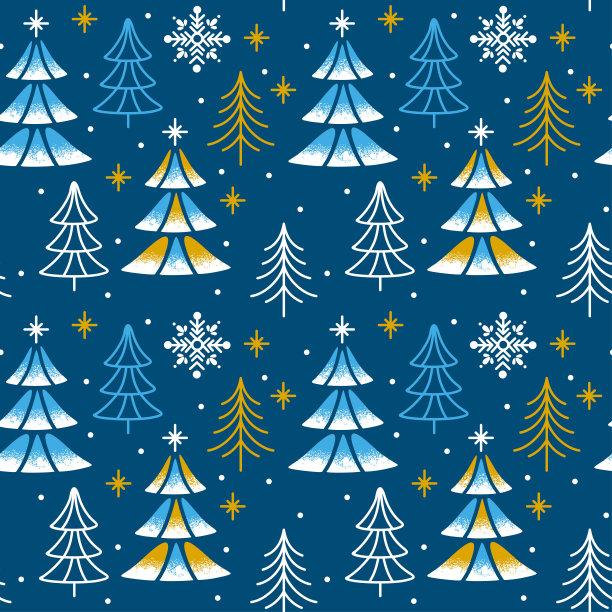蓝色背景圣诞树矢量插画