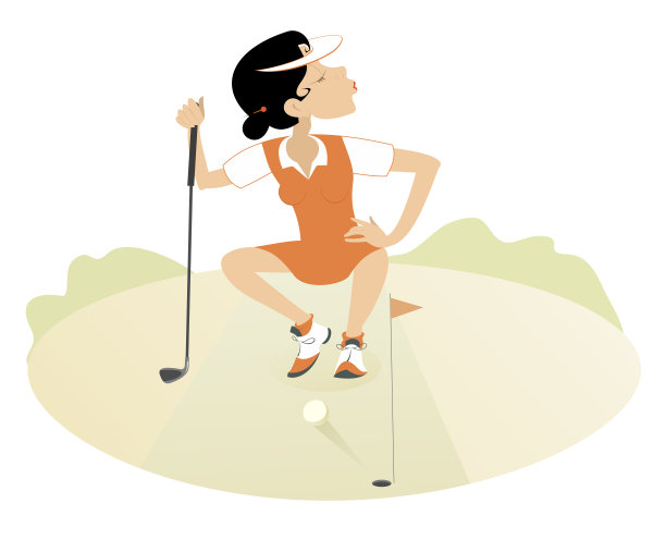 卡通女高尔夫球手挥杆动作