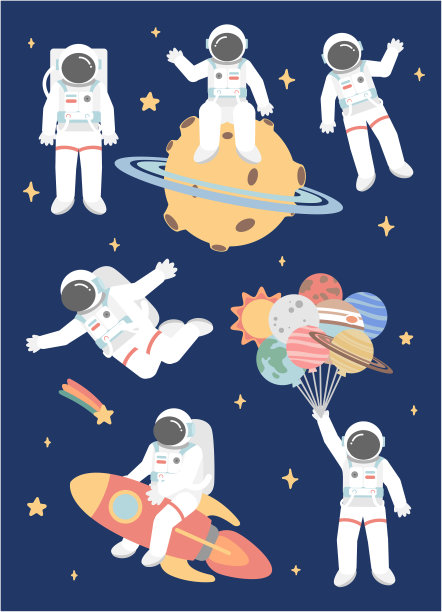 乘坐热气球太空旅行创意插图插画