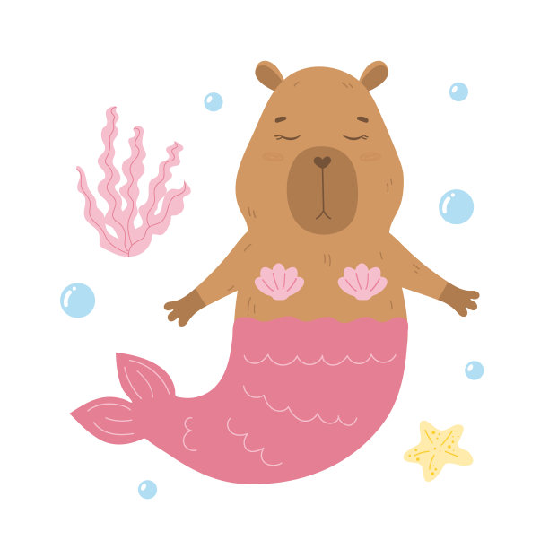 可爱美人鱼卡通水下海洋动物背景