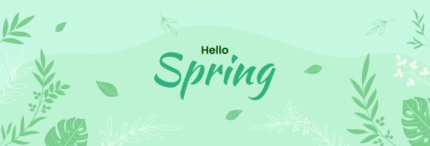 春季促销植物绿色黄色插画风海报