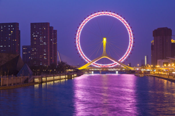 天津夜色水岸建筑景观