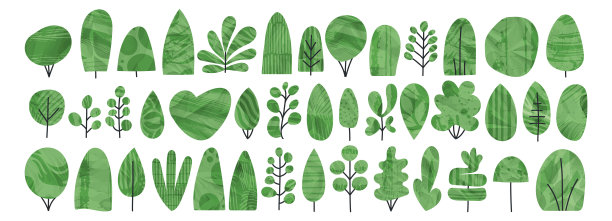 卡通树木植物扁平化矢量素材