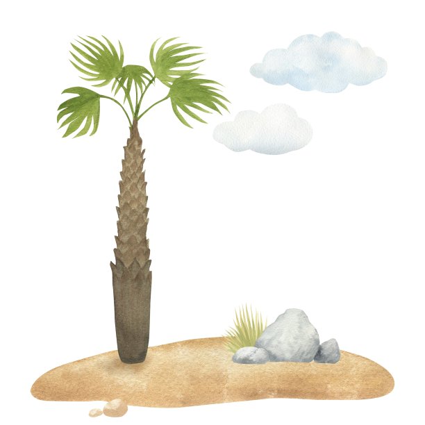 椰树岛屿卡通硅藻泥