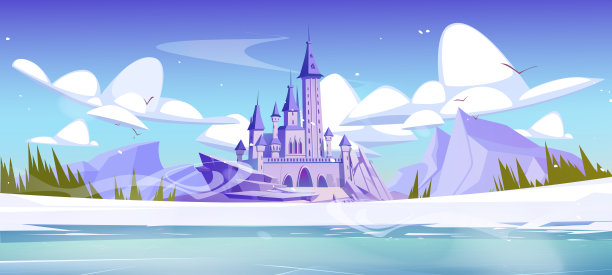 城堡 蓝天白云 雪地