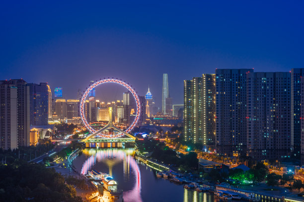 天津夜色水岸建筑景观