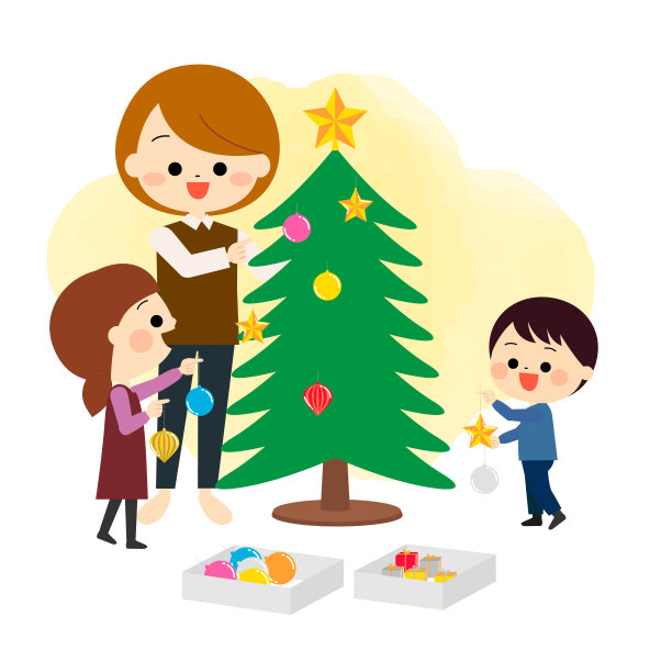 儿童和圣诞树的插图