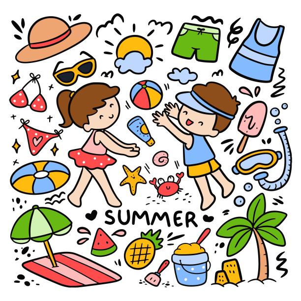 夏日打伞女孩插画