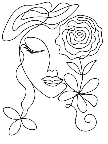 美女和花朵线稿