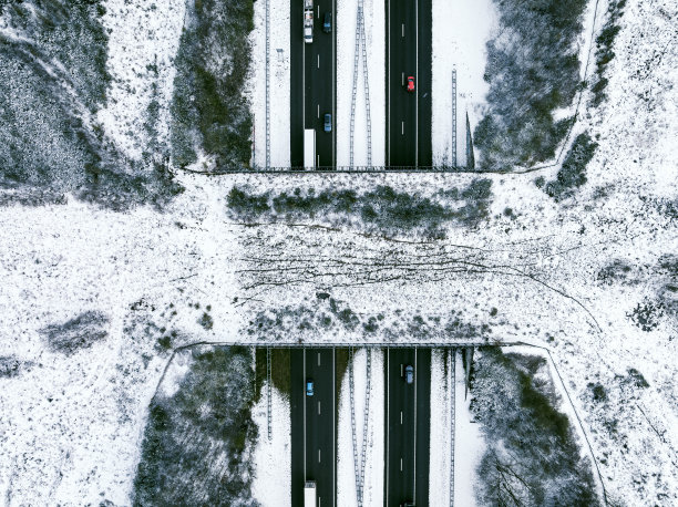 雪地里笔直的公路