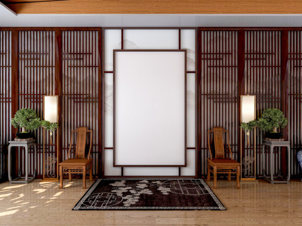 中式客厅高清效果图