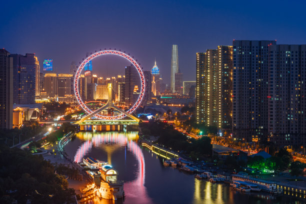 天津夜色水岸建筑景观