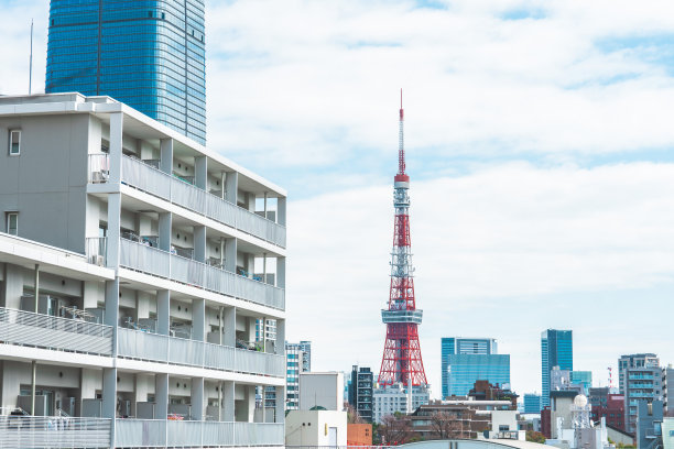 日式街头繁华城市天空背景素材