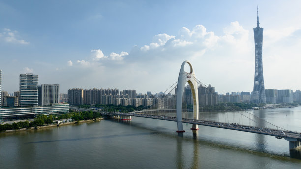 航拍中国广州地标建筑广州塔