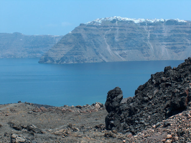 渡轮,火山喷口,地平线