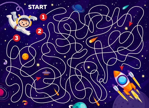卡通太空ufo儿童迷宫游戏背景