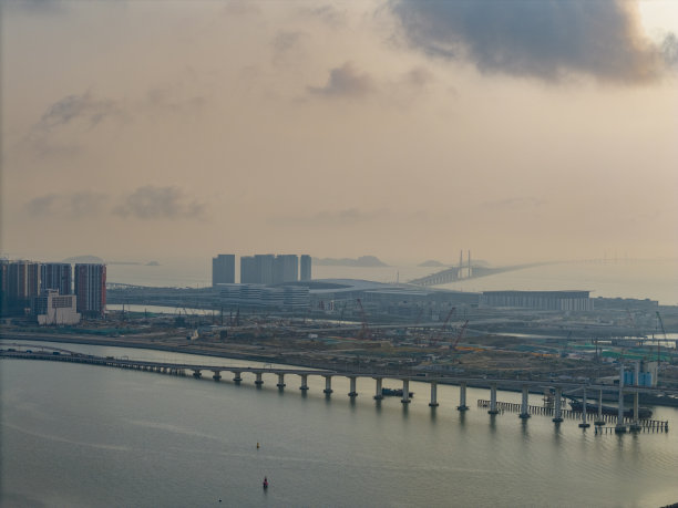 航拍城市大桥建筑群风景