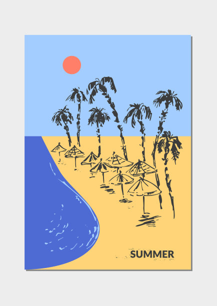 复古风夏季沙滩插图