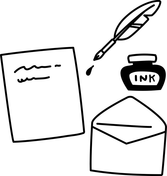 郵票,油墨缸,鵝毛筆