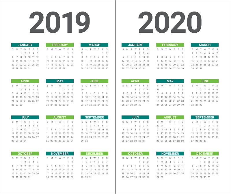 日历,2020,模板,2019,矢量,水平画幅,无人,历日,绘画插图,马来西亚