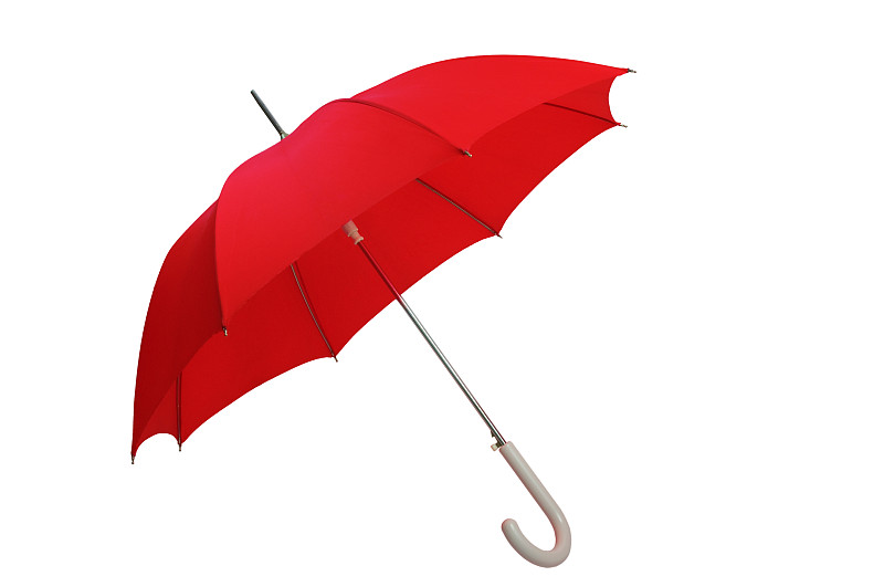 红色,伞,把手,白色,白色背景,背景分离,开着的,简单,图像,保护