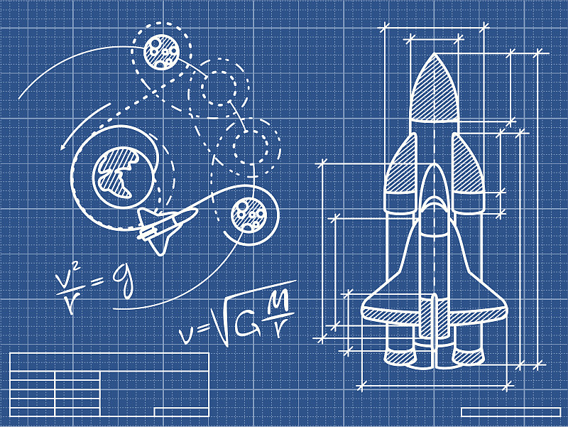 蓝图,火箭加速器,火箭,航天飞机,绘画插图,轨道运行,月亮,太空船,格子,科学