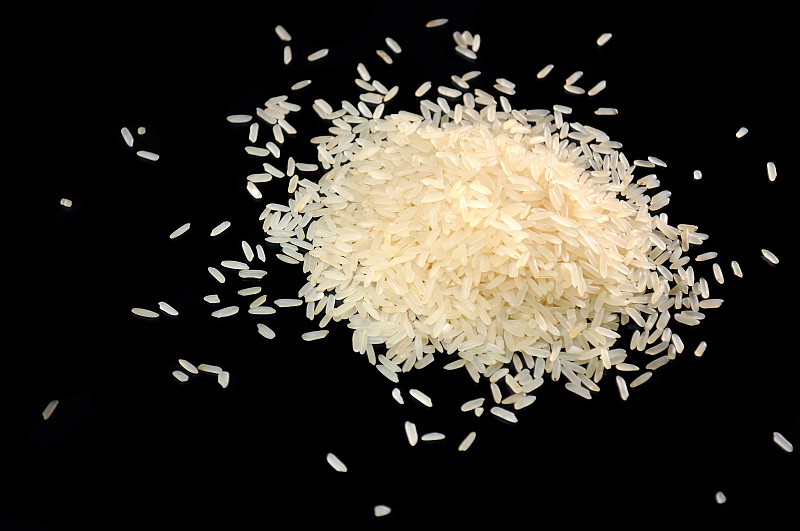 米,堆,黑色背景,长寿饮食,膳食纤维,谷物,背景分离,食品,长的,东方食品