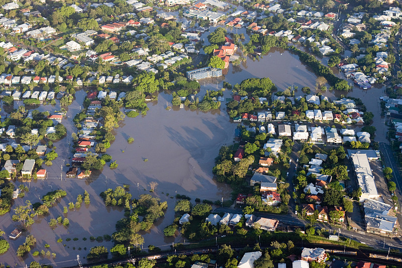 水灾,布里斯班河,2011,航拍视角,昆士兰州,布里斯班,澳大利亚,损坏的