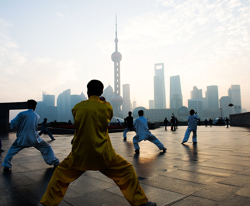 上海,生活方式,武术,休闲活动,水平画幅,早晨,人群,健康,太极,户外