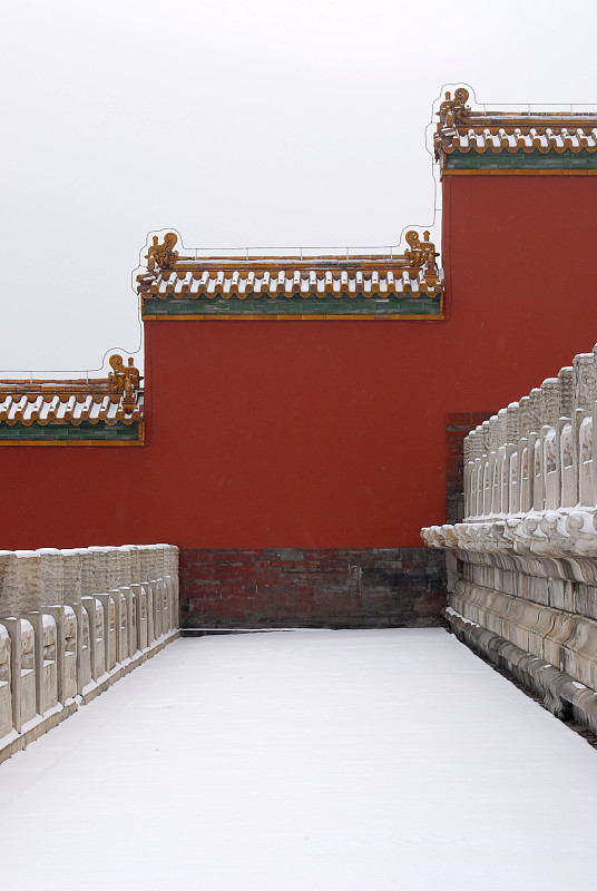 故宫,垂直画幅,旅游目的地,雪,无人,户外,高对比度,整齐的,红色,北京