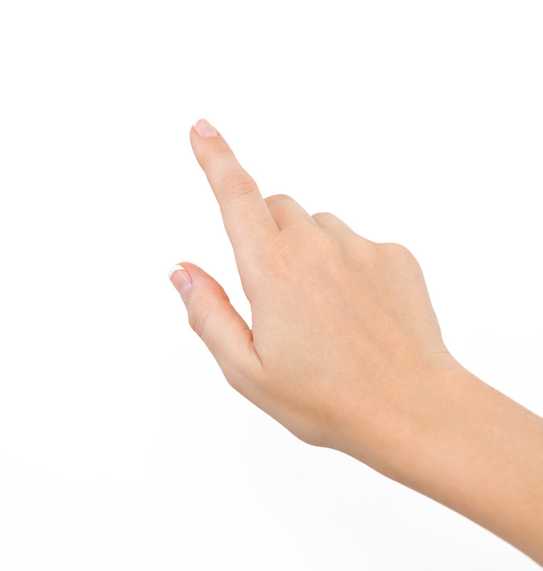 白色背景,手,女性,食指,触摸屏,拇指,按键区,做手势,设备屏幕,卡片目录