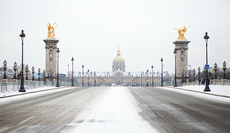 冬天,巴黎,美,灯笼,水平画幅,雪,户外,白色,雕塑,著名景点