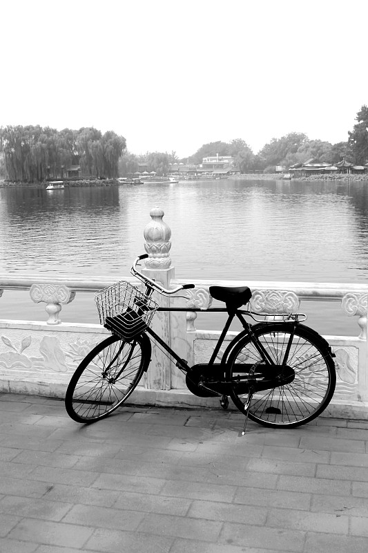 时尚,自行车,北京,古典式,什刹海,胡同,垂直画幅,无人,户外,湖