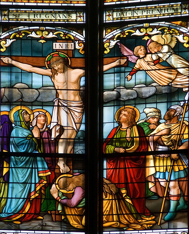 耶稣十字架,1886,耶稣受难日,彩色玻璃,受难记,圣玛丽,垂直画幅,窗户,灵性