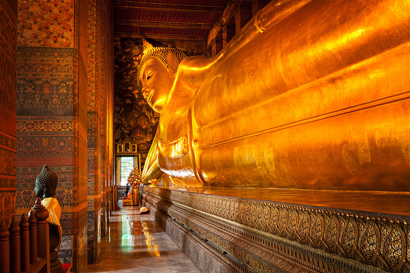 卧佛,泰国,卧佛寺,曼谷,美术雕像,艺术,水平画幅,古老的,巨大的,僧院