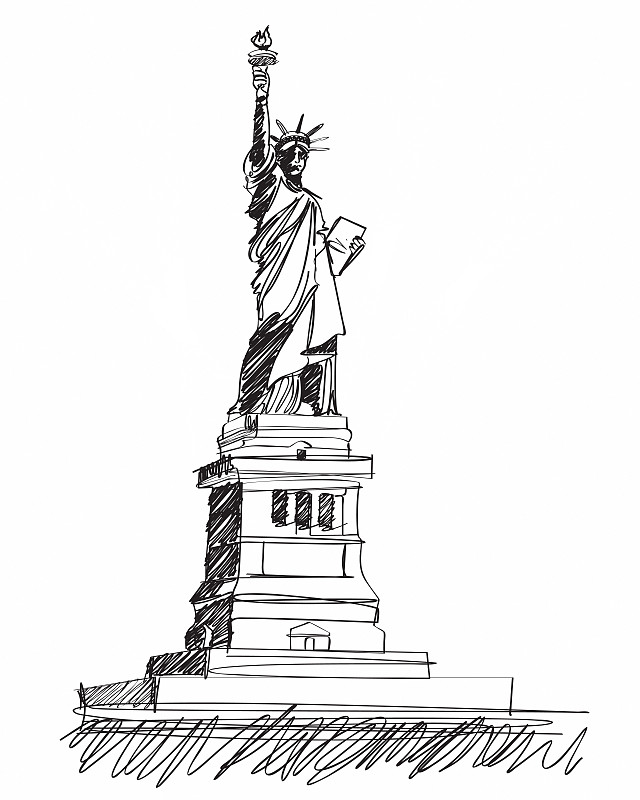 自由女神像,statue,of,liberty,replic,拉斯维加斯自由女神像,垂直画幅,女人,美国,铅笔画,旅游目的地,轮廓线画,绘画插图