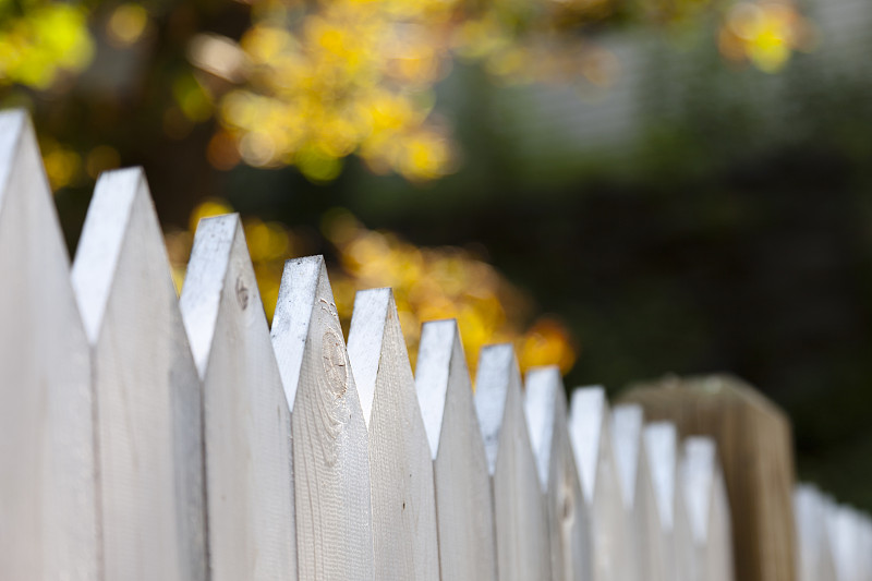 白色,篱笆,尖栅栏,水平画幅,木制,秋天,邻居,材料,特写,摄影