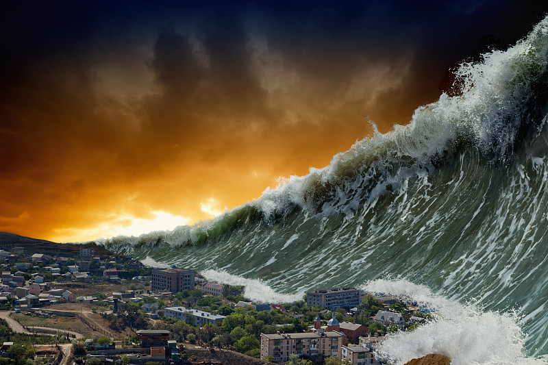 海啸,波浪,巨大的,水,天空,风,暴风雨,气候,水平画幅,无人