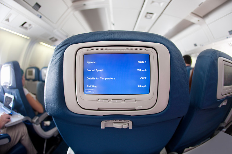 飞机,极简构图,机舱座位,车座,设备屏幕,显示器,鱼眼镜头,过道,留白,新的