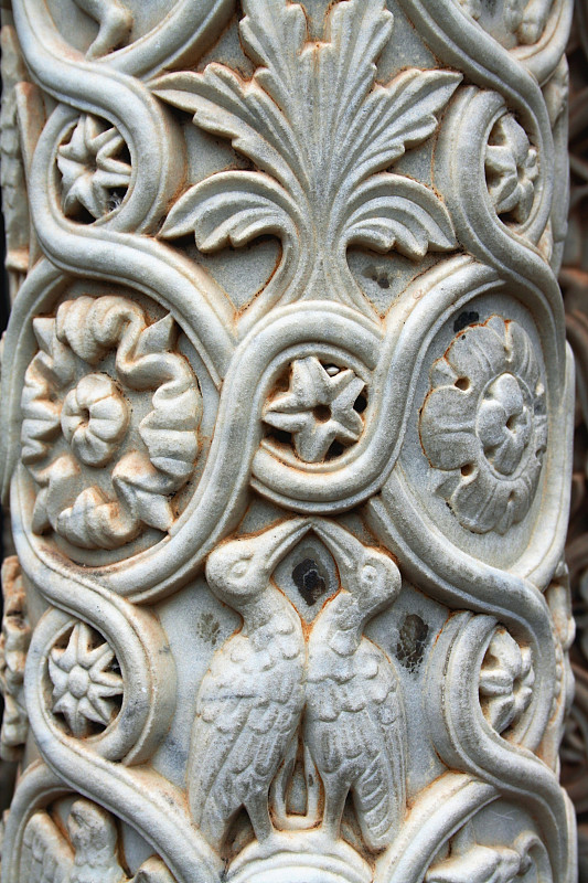 华丽的,大特写,柱子,蒙雷阿莱,波纹,大约11世纪,螺旋雕刻,诺曼风格,大约12世纪