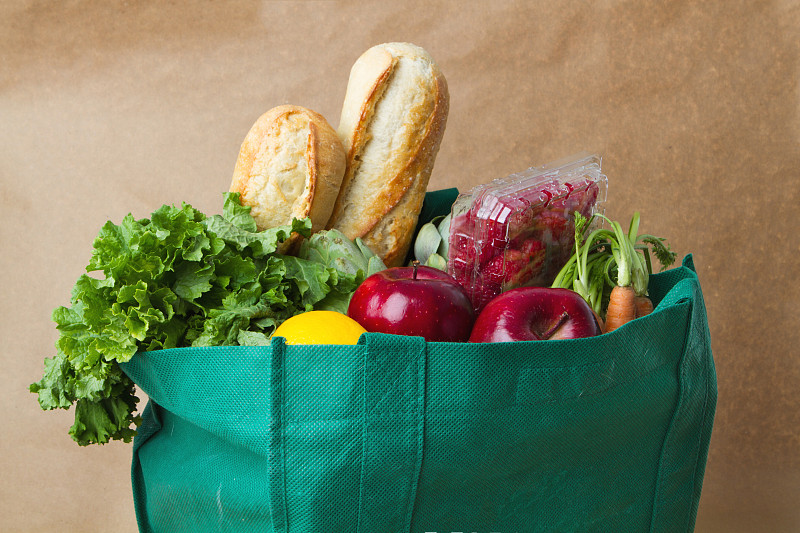 食品杂货,环保袋,超级市场,购物袋,循环利用,水果,蔬菜,清新,留白,饮食