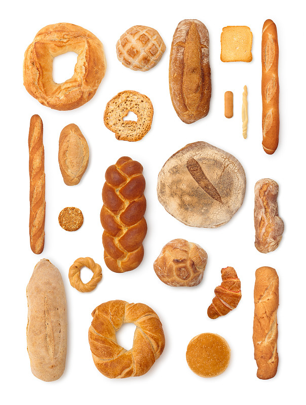 面包,法式长棍面包,小甜面包,小圆面包,长面包,牛角面包,圆面包,犹太教白面包,意大利三明治面包,佛卡夏三明治