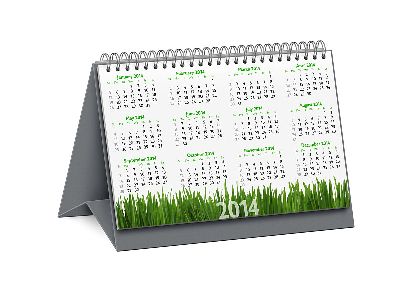 2014年,书桌,绿色,日历,新年前夕,新的,水平画幅,无人,历日,新年