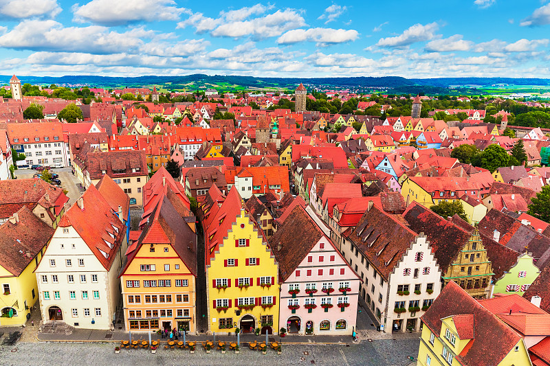 罗滕堡洛森堡,城市天际线,航拍视角,德国,外立面,水平画幅,无人,古老的,夏天,户外
